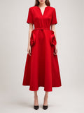 Plataz Elegant Style 2025 Spring New V-Neck Rose High-Waisted Dress Dress Dress Woman