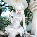 Plataz Teased Original Silver Moon Lolita Female Lolita Apron Trouser Dress Everyday Cute Set 7126