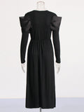 Plataz Retro-Styled Niche 2025 Summer New Round-Neck Long-Sleeved Yarn Bow Design Women's Dress