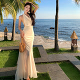 Plataz Pure Style Hottie Sexy Seaside Holiday Atmosphere Feel Sleeveless Slings Hanging Neck Long Skirt