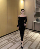 Plataz Big Show Back Black Brooch Knitted Dress High-End Famous Temperament Pure Shoulder Dress Dress