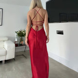 Plataz Sexy V-Neck Open Fork In 2024 Solid-Colored Banquet Showback Dress