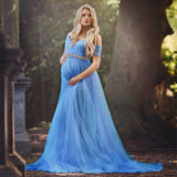 Plataz Women's Short-Sleeved Lace Splicing Mesh Pregnant Woman'stail Dress Photo Dress 1223 Maternity