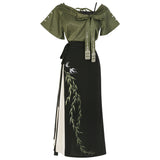 Plataz Design Liulu Green Chinese Style Improvement Han Elements Han Suit Women's Coat Sling Half Skirt Set 8705