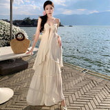 Plataz Atmosphere Feel Seaside Vacation Bra Hanging Neck Sling Suit Skirt Swing Flowing Long Skirt