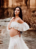 Plataz Chiffon Pregnant Women's Long Dress Set One Word For Summer Chiffon Pregnant Women To Take Pictures Maternity