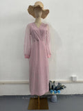 Plataz 2025 Autumn New V-Neck Mesh Shalin Elegant Thin Lantern Sleeve Dress Woman