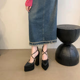 Plataz And Summer 2024 New Fashion Rivet Coarse And Hate High-Point Silk And Satin High-Heeled Walk Show Women's Singles Shoes High Quality Shoes