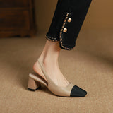 Plataz Korean Version Of The Small Side Of The Square Head Coarse Heel Women's Shoes After The Stumbling Sandals Back Empty Single Shoes Women High Quality Shoes