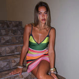 Plataz Women's Spring And Summer New Sleeveless V-Necked Printed Suspension Dress DJPT