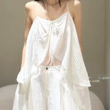 Plataz 2025 New French Heavy Industry Press Folding Sling Vest Women High Waist Lace Skirt Suit