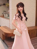Plataz Design Pink Small Scented Slid Blouse Spring 2024 Spring High-End Temperament Folding Skirt Two-Piece