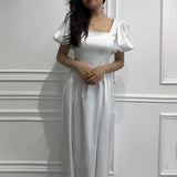 Plataz Women's Summer French Style Collar Bubble Sleeve High-Rise Body-Daughter Collared Collar