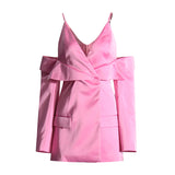 Plataz Trend Royal Sister Design Suit 2025 Spring New Shoulder Sling Hollow Design Pink Coat Woman