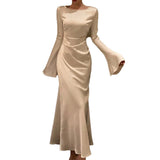 Plataz Women's Summer New Elegant Commute Pure Long Sleeve Fashion Dress DJPT