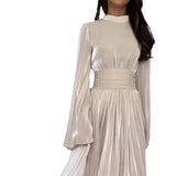 Plataz New Fashion French Round-Neck Folded Light Luxury Dress