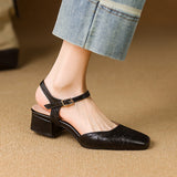 Plataz Size Women's Shoes Wrapped Head Thick Heel One-Word Sandals Women 2025 Summer New Low Heel Women's Shoes High Quality Shoes