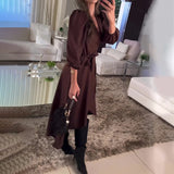 Plataz Women's Autumn V-Neck Long-Sleeved Collar With Irregular Dress