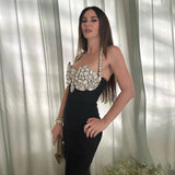 Plataz Hanging Neck Banda Skirt 2024 New Heavy Industry Nail Dew Party Dress Dress Dress