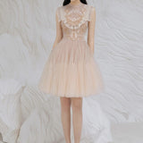 Plataz 2025 Champagne Dress Butterfly Embroidered Net Velvet Short Skirt Princess Dress