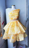 Plataz Oblique Shoulder Small Dress Holiday Wind Shoulder Pressure Folding With Hollow Print Ponbo Cake Skirt Skirt Tide