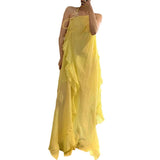Plataz New Lotus Leaf Side Collar Hanging Neck-Loan Dress Seaside Holiday Atmosphere Dress