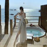 Plataz Seaside Holiday Dress 2024 New Summer Slanted Shoulder Sling Temperament Slim Skinny Dress