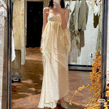 Plataz Folded Design Dress Dress Dress Female French Holiday Atmosphere Sling Skirt Two Sets