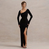 Plataz Autumn 2025 New Bag Ass Dress Temperament Sexy Body-Slanted Shoulder Open Skirt Dress Woman DJPT