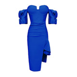 Plataz Women's Sexy Breasts Deep V Bandaged Skirts Shoulder Lantern Sleeve Open Party Dress Dress