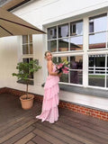 Plataz Hot Dress Fashion Cake Dress Sexy Pink Slings Bare Hot Babes Long Dress HZ0628
