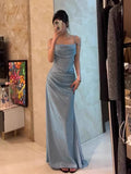 Plataz Mermaid Spaghetti Straps Blue Sequin Prom Dresses Birthday Outfits With Ruffle SD1139 HZ0628
