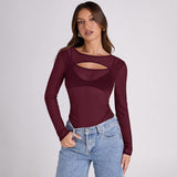 Plataz Women's Summer 2024 New Solid Color Long Sleeve Bottom Net Slamm Slamm An Empty Top DJPT