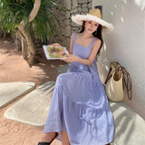 Plataz Sanya Holiday Style French Loose Dress Seaside Fairy Dress Folded Sling Dress