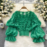 Plataz Ear Lace Design Shirt French Niche Lantern Sleeve Temperament Short Blouse DJPT