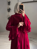 Plataz New Chiffon Ear Splicing Chiffon Temperament Half-High Collar Long Dress