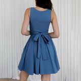 Plataz 2025 New Solid Color Sleeveless Tie With Hip Repair Dress