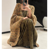 Plataz Autumn Yellow Striped Lazy Knitted Cardigan High Sense Gentle Loose Coat