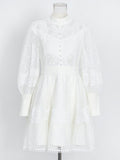 Plataz Style Lace Retro Style Heavy Industry Dress 2025 Spring New Collar Lantern Sleeves Waist Lotus Leaf Dress