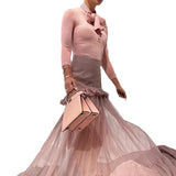 Plataz New Fashion Temperament Knitted With Folded Perspective Elegant Cake Skirt