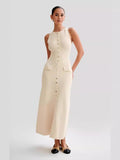 Plataz Summer New Temperament Sleeveless Round Collar Knitted Dress