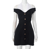 Plataz New Women's Clothing Collage Splicing Hanging Neck High-Waisted Dress DJPT
