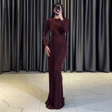 Plataz Sexy Fashion Round Collar Folds To The Waist To Repair The Solid Color Temperament Dress