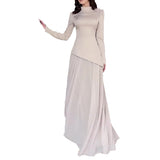 Plataz Women's Autumn Half-High Collared Velvet Decorated High-Waist Temperament Splicing Skirt