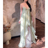 Plataz Design Lace Splicing Dress 2024 New Fashion V-Neck Braeed Sling Skirt