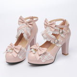 Plataz Sweet Bow Lolita Lace Candy Shoes Coarse Heel Single Shoes 32-43 Shoes High Quality Shoes