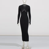 Plataz Temperament Famous Wind Dress 2025 New Round Neck Chest Hollow High-End Long-Sleeved Knitted Dress