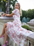 Plataz Summer British Tide Brand Dream Fairy Flower Net Collar Bubble Sleeves Wide Swing Flowing Dress Dress