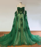 Plataz Dress Shoulder 2025 New Emerald Green Dress Ball Dress Floral Dress Princess Breeze