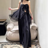 Plataz 2025 New French Heavy Industry Press Folding Sling Vest Women High Waist Lace Skirt Suit